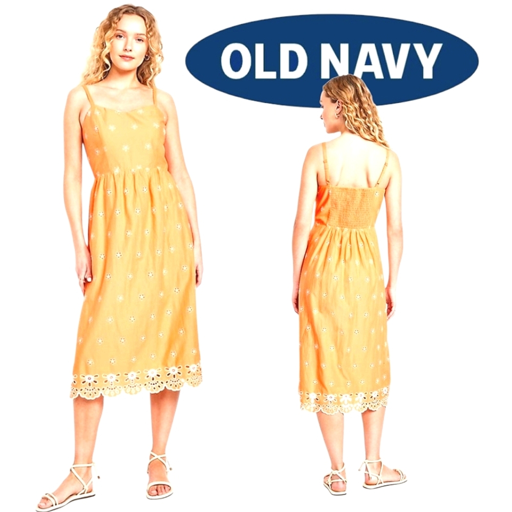Old Navy Fit & Flare Eyelet Midi Dress Blossom Petal Cotton Sleeveless NWT Sz SM